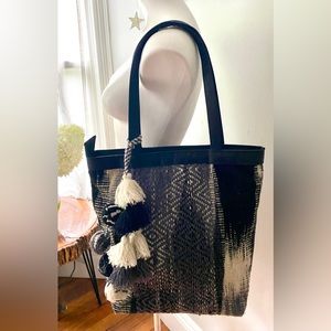 NWOT Fabric Peruvian Ikat Woven Shoulder Bag with Tassels and Pom Poms.